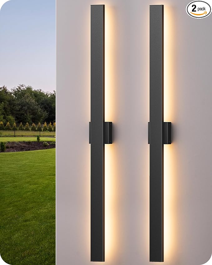 EDISHINE 47.2" LED Outdoor Wall Lights, 3CCT & 10%-100% Dimmable, IP65 Waterproof, Modern Exterior Lighting Fixtures, Linear Long Exterior Wall Light for House, Yard, 2 Pack, Black