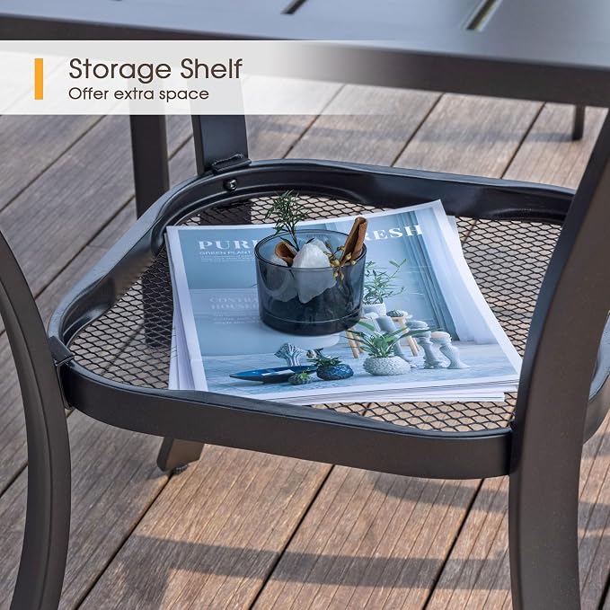 VICLLAX 3 Pieces Outdoor Dining Set, Patio Furniture Set of 2 Patio Swivel Dining Chairs and Small Dining Table with Storage Shelf, Grey Chairs & Dark Grey Frame