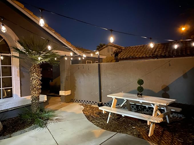 Brightech Ambience Pro - 48 Ft Waterproof, Solar Power Outdoor String Lights - 1W LED Hanging Edison Bulbs Create Bistro Ambience in Your Yard - Commercial Grade, Shatterproof - 15 Lights, Soft White