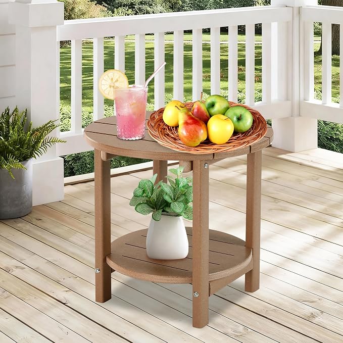 LZRS Adirondack Side Table Double End Table, Outdoor Coffee Tables for Patio, Backyard,Pool, Indoor Companion, Easy Maintenance & Weather Resistant(Teak)