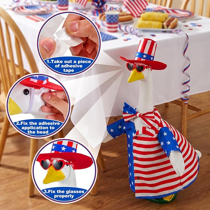 1 Set 4th of July Porch Goose Outfit for 23 Inch Goose Statues | Includes Patriotic 250th Anniversary Goose Clothes for Plastic or Cement Statues and Patio, Yard and Garden Displays