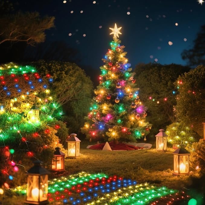 Bush Lights Outdoor, 9.8FT x 6.6FT Christmas Decorations Outdoor Net Lights, 8 Modes Connectable Mesh Light, 196 LED Christmas Multicolor for Trees, Bushes, Garden, Yard Decorations