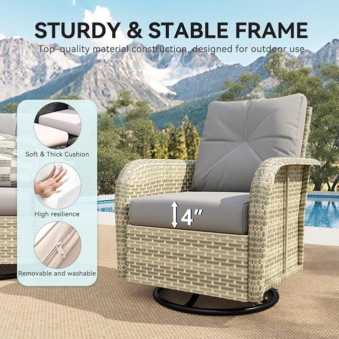 LazySunsets 7 Piece Outdoor Patio Furniture Set with Coffee Table, Wicker Rattan Outdoor Furniture with High Back Swivel Rocker Chairs, Outdoor Conversation Sets with Thick Cushions, Grey