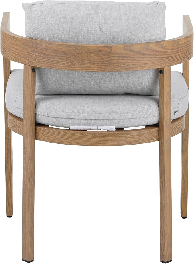 Christopher Knight Home Elko Acacia Wood Outdoor Dining Set for 6, Wooden 7 Piece Patio Dining Table Set, Outdoor Metal Dining Chair and Table Set with Cushion, Patio Furniture Set, Teak+Light Gray