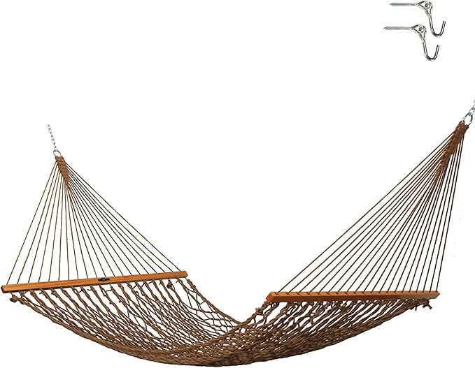 Original Pawleys Island Single Antique Brown DuraCord Rope Hammock – 12 ft. x 50 in., 1-Person, 450 lb Capacity, Oak Spreader Bar, Zinc-Plated Hardware, Handcrafted in the USA