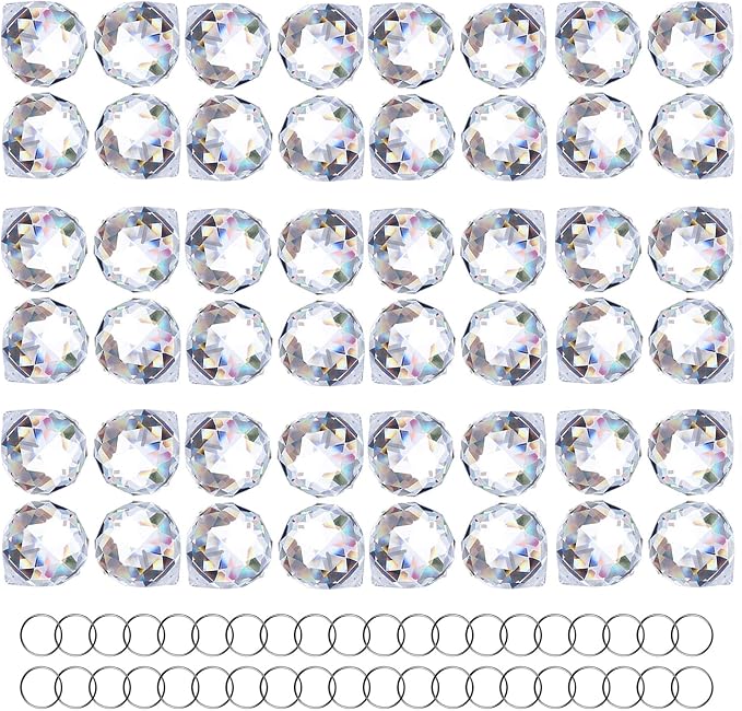 48pcs Clear Crystal Ball Prism 20mm Chandeliers Prism Sun Catcher Hanging | Rainbow Maker,Crystals Prisms Suncatchers for Windows,Glass Ball Ornaments For Christmas Tree,Chandeliers Crystals