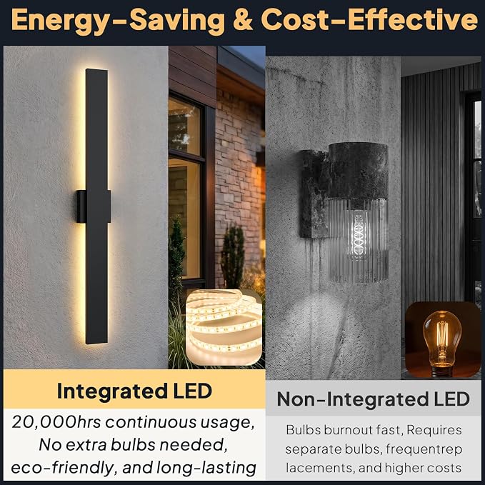 2 Pack LED Outdoor Wall Lights Dimmable, 3000K/4500K/6000K, 39.3" Modern Black Outdoor Wall Sconce, Linear IP65 Waterproof Exterior Wall Light Fixture for Entrance, Hallway, Garage, Porch