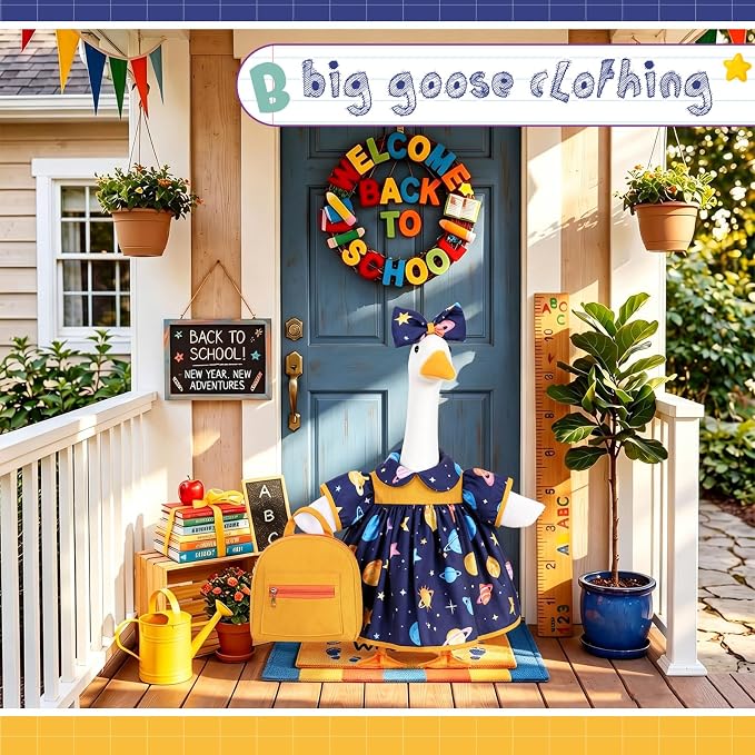 Mindsoft Back to School Porch Goose Outfit Teacher Goose Clothes Costume Statues Decor for 23" School Classroom Lawn Garden Patio Outdoor Statues(Backpack Style - Navy Blue)
