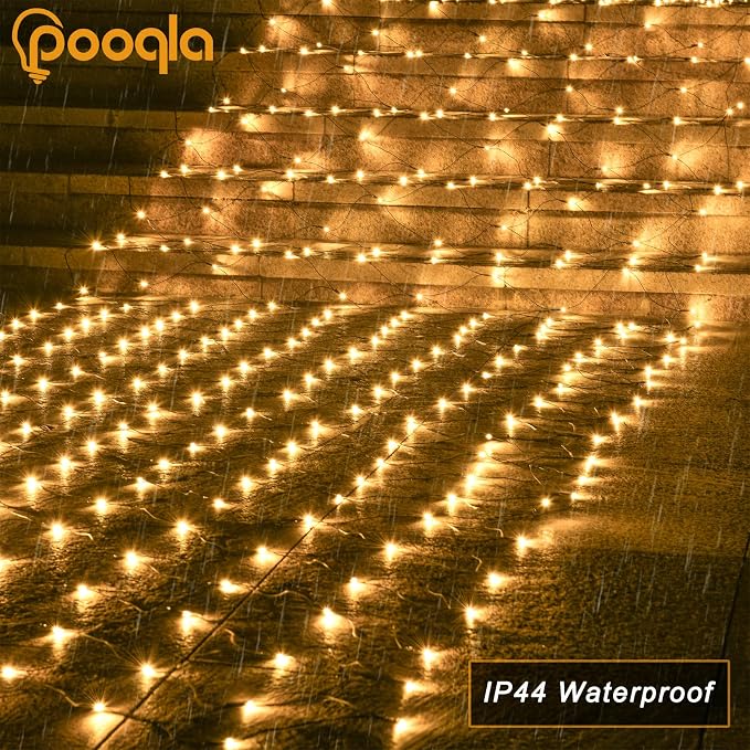 Pooqla Warm White Net Lights, 21x 5ft Christmas Lights Outdoor Green Wire | 360 LED Large Net Mesh Lights Plug in, 8 Modes Waterproof Connectable Bushes Lights for Christmas Hedge Yard Decor