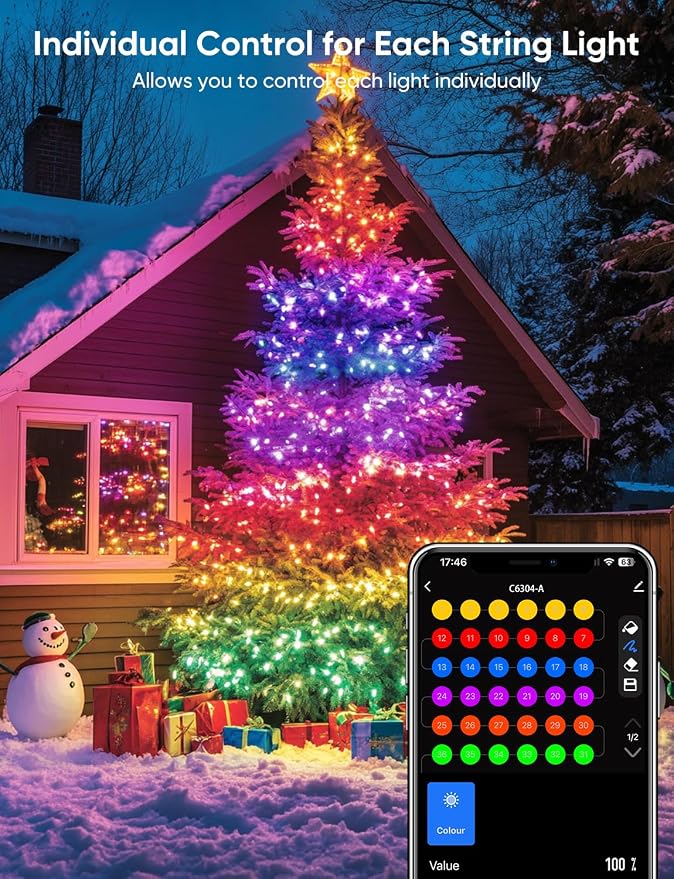 APPECK Outdoor String Lights 76FT with 200 LEDs, RGB Outdoor Patio Lights | IP65 Waterproof Porch String Lights, Color Changing, Scene Modes, for Garden Yard Holiday Party Daily Decor, Alexa Compatible