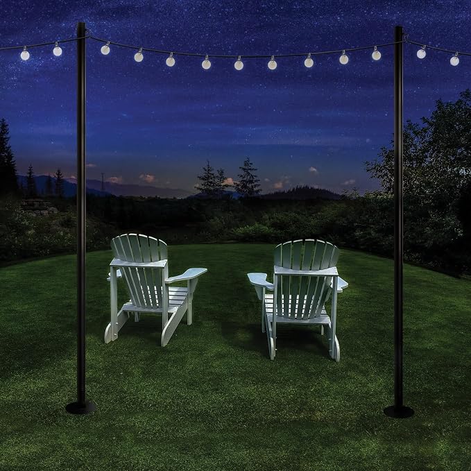 Excello 10-Foot Outdoor String Light Pole, Grass/Dirt Yard Mount, 1-Pack