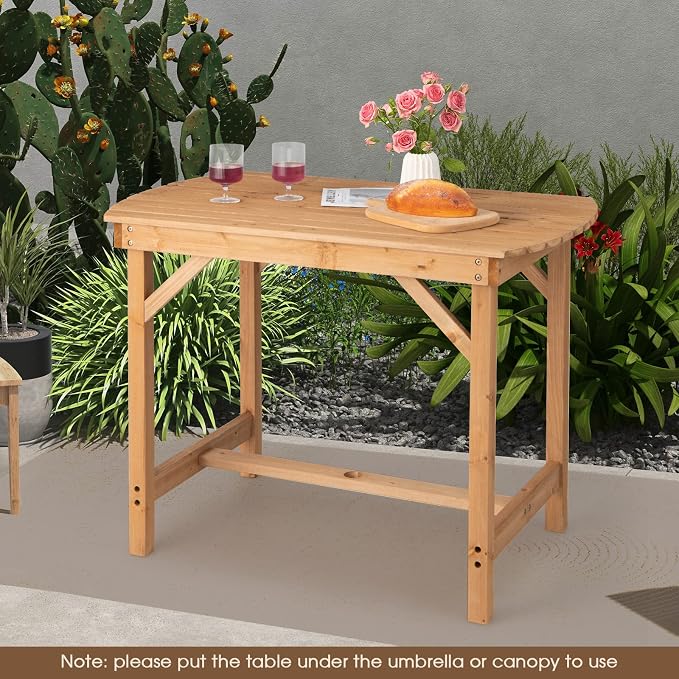 Giantex Patio Dining Table, Outdoor Solid Wood Table for 4 or 6 Persons, with 1.5” Umbrella Hole, Indoor Outside Table for Lawn, Backyard, Garden