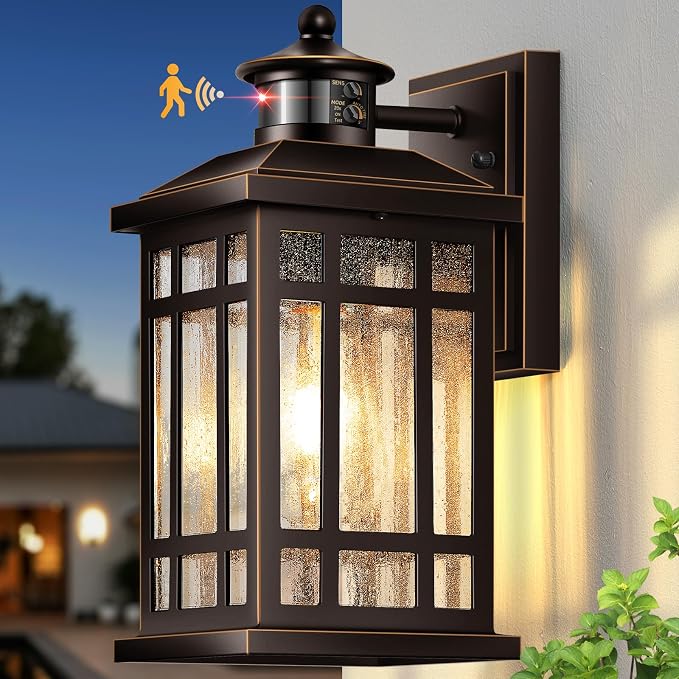 Outside Lights for House with Motion Sensor, ORB Exterior Lighting Fixtures, Dusk to Dawn Outdoor Wall Lights Lantern, Outside Light Fixture Sconce for Patio, Garage, Waterproof Anti-Rust