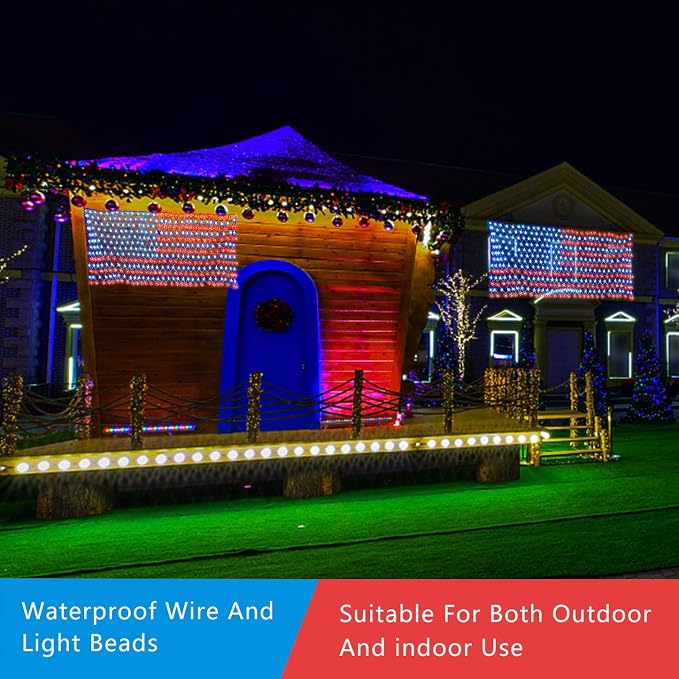 realization American Advanced Flag Lights, 420 LED Solar String Lights, Waterproof Led Flag Net Light of The United States for Memorial Day, Independence Day, 4th of July, Party, Yard Decorations