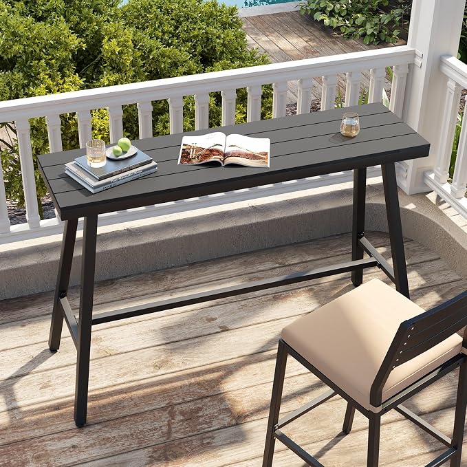 Crestlive Products Outdoor Bar Table, Patio Pub Table, 55'' Patio Bar Height Table with Weather Resistant Waterproof Top for Balcony, Bistro, Garden, Backyard, Poolside, Indoor (Black)