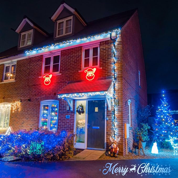 JMEXSUSS Connectable 100 LED Blue and White Christmas Lights with 8 Modes | Twinkle String Lights Indoor, Clear Wire Plug-in Christmas String Lights Outdoor Waterproof for Christmas Decor
