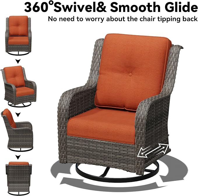 6 Piece Outdoor Wicker Patio Furniture Set, Outdoor Swivel Rocker Patio Chairs Set with Thickened Olefin Cushions, High Back and Deep Seating, Hand-Woven PE Rattan for Porch, Deck