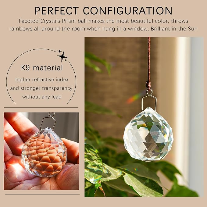 4 Pack Clear Crystal Ball Prism Suncatchers Window Rainbow Maker, 40mm | Hanging Crystals,Sun Catchers Indoor Window,Large Beads For Suncatcher,Chandelier Prisms for Home Garden Decor,Easy Hanging