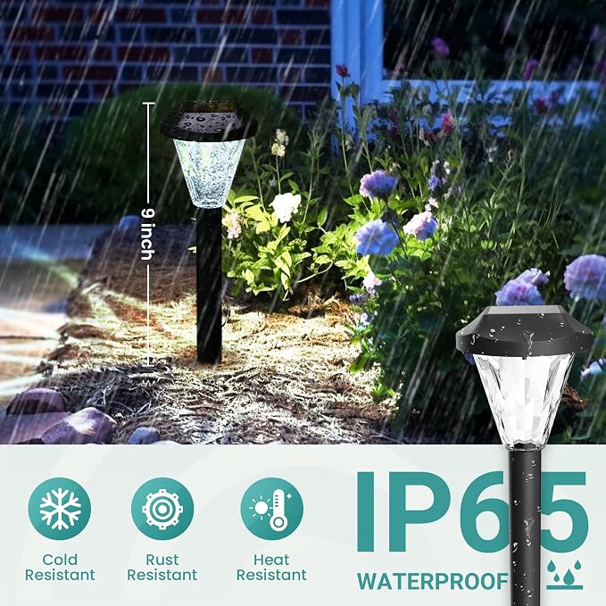 GIGALUMI 10 Pack Solar Lights Outdoor Waterproof, Solar Garden Lights | Outdoor Solar Lights for Yard, Yard Decorations Outdoor for Pathway, Patio, Garden, Driveway, Lawn, and Landscape(Cold White)