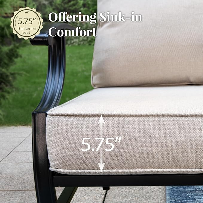 MIXPATIO Patio Furniture Set 6 pcs, Outdoor Patio Furniture, 1 X 3-Seat Sofa, 2 X Single Chairs, 2 X Swivel Chairs, 1 X Coffee Table and 5.75" Extra Thick Cushion, Patio Conversation Set,Beige