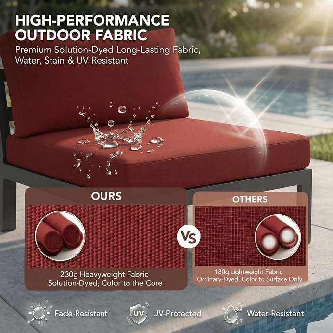 NICESOUL 8 Person Modern Aluminum Patio Furniture Set, 500 lbs Heavy Duty Sturdy Outdoor Sectional Sofa, 29" Deep Wide Large Seating, L Shaped Modular Conversation Couch for Garden Backyard, Burgundy