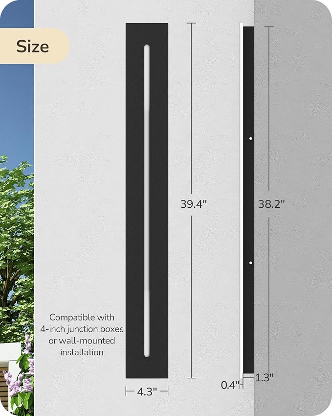 EDISHINE Upgraded 2pcs 39.4" LED Outdoor Wall Light, Linear Modern Sconce | 3CCT, 10%-100% Dimming, IP65 Waterproof, Memory Function, Long Exterior Wall Sconce for Garage, Door, Porch, Entryway