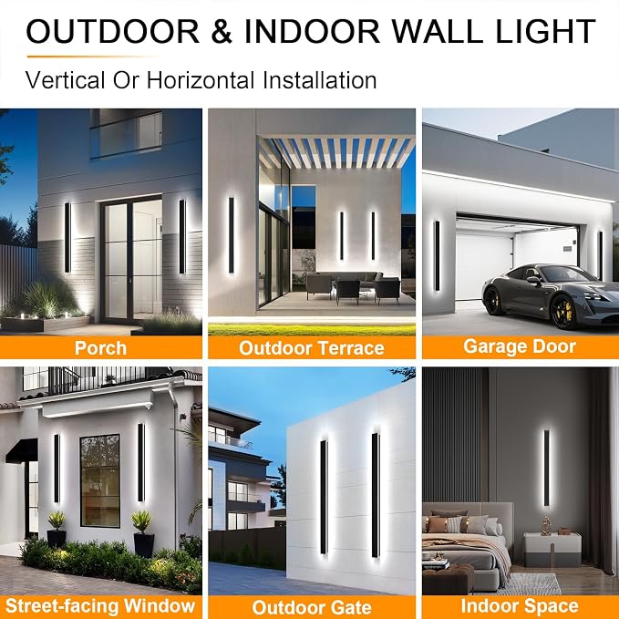 AioTio Modern Outdoor Wall Light for House,23.6inch Black LED Exterior Wall Sconces Lighting Fixtures, Outdoor Porch Light Fixture Dimmable Long Linear Wall Light Outside Lighting for Porch，Garage