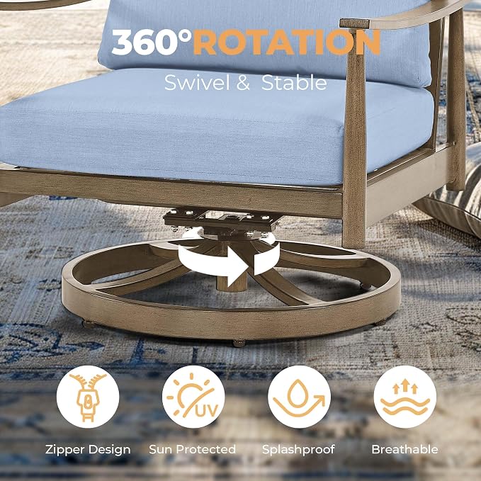 HAPPATIO Patio Outdoor Furniture Set - 6 Pieces Aluminum Outdoor Conversation Set with 1 Cushioned Loveseat, 1 Coffee Table, 2 Swivel Chairs, and 2 Ottomans for Yard, Porch, and Deck (Brown)