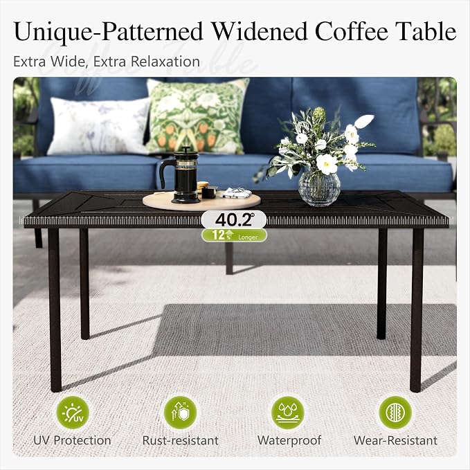 Sophia & William Patio Conversation Set for 7, 3-Seater Sofa, 4 Rocking Chairs and a Coffee Table, Metal Outdoor Furniture with 5.75" Extra Thick Cushions, Navy