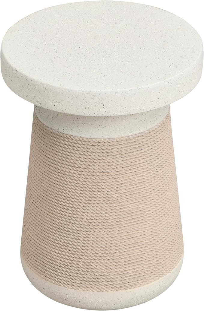 Christopher Knight Home 18.11" H Simulated Rattan and Stone MGO Side Table Sculptural Tapered End Table Indoor Outdoor Living Room Patio Balcony Decor Accent Table, Natural Wood