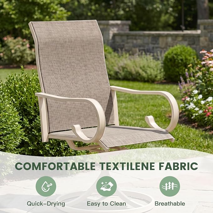 9 Pieces Patio Dining Set, 8 Outdoor Swivel Dining Chairs with 60.1" Round Metal Outdoor Dining Table with Umbrella Hole for Garden Backyard Deck, Sandshell