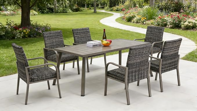 70.5" Outdoor Folding Iron Dining Table for Small Patio Hosting: Seats 8 Guests in Seconds – Folds Flat to 5" Thick – Leveling Feet for Uneven Ground – Slatted Top Drains Rain Fast