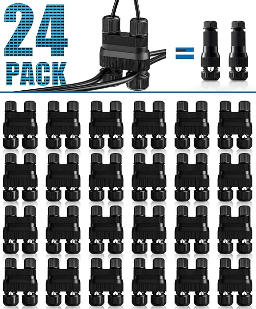 SUNVIE Fastlock2 Low Voltage Wire Connector, Waterproof, 12-18 Gauge, 24PCS | Landscape Lighting Connectors Low Voltage Connectors for Low Voltage Landscape Lights Outdoor Landscape Path Lights