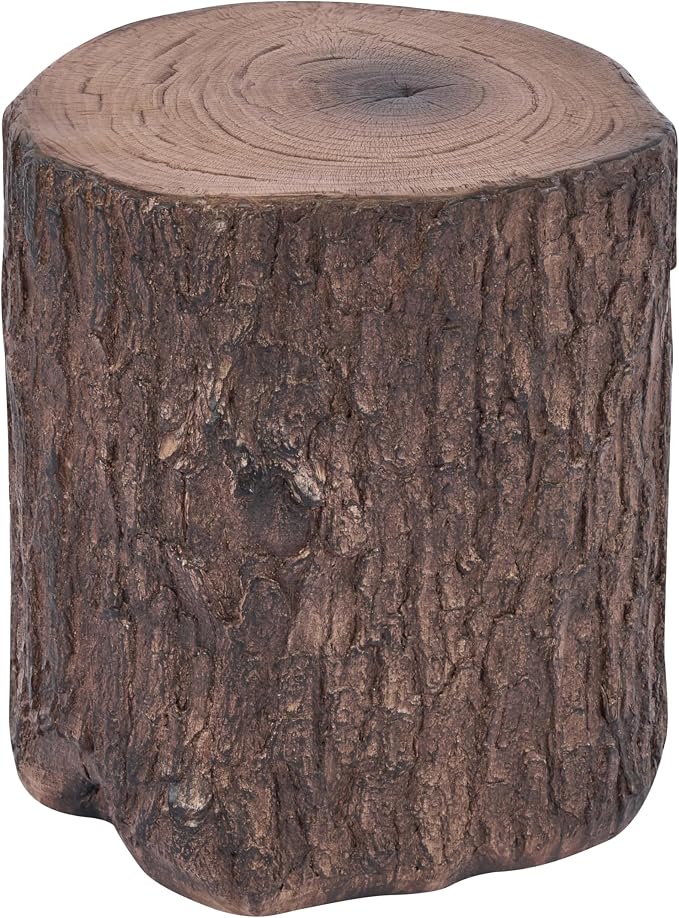 Christopher Knight Home Lomlyn Outdoor Tree Stump Side Table, Lightweight Concrete End Table, Accent Table with Natural Wood Form, Decorative Small Coffee Desk for Living Room Patio Balcony, Brown