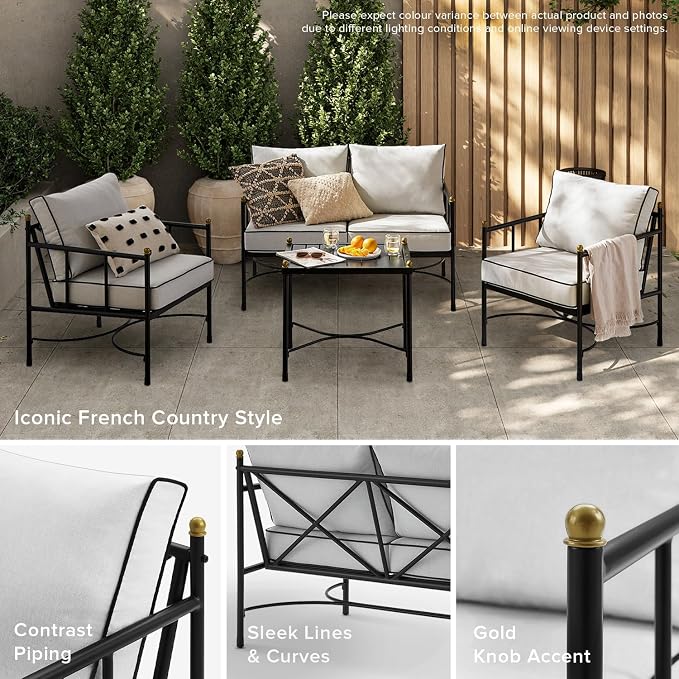 mopio Odelia Outdoor Patio Furniture Set Set of 2, Patio Loveseat with Coffee Table, Outdoor Furniture Conversation Piece for Outside Lounging at Lawn, Front Porch, Balcony, Apartments, Yard