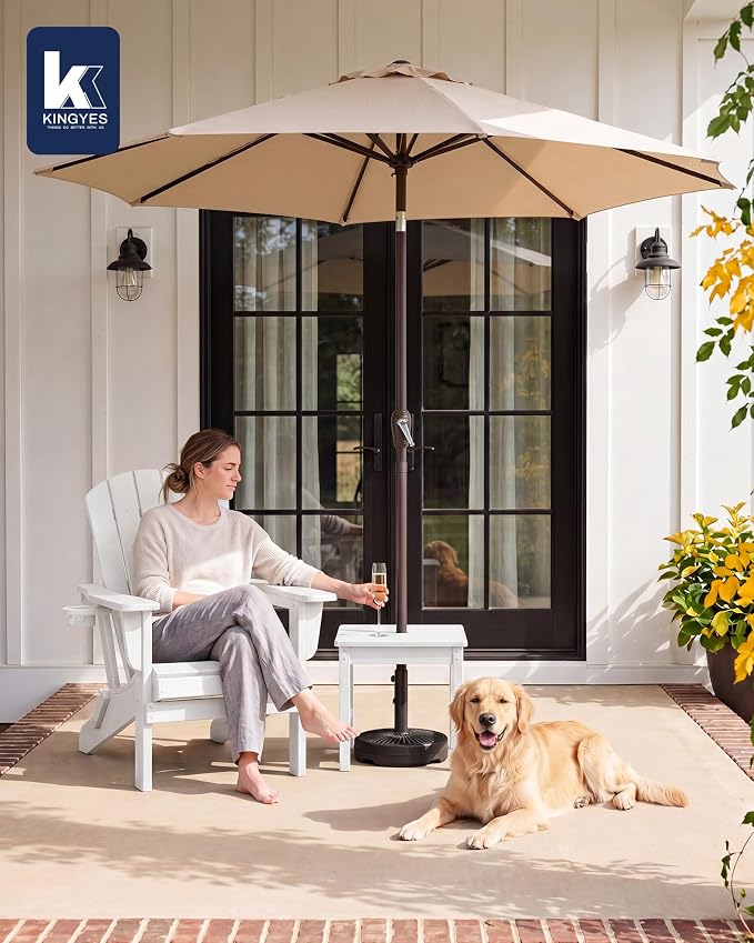 KINGYES Double Side Table with 1.6'' Umbrella Hole, HDPE Adirondack End Table- White