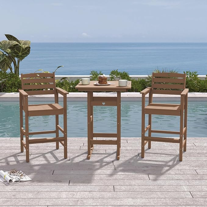 Patio Bar Table,Adirondack Chairs and Table 2 Pieces Set, Bar Height Chairs Set of 2, Outdoor Bar Stools Set,Weather-Resistant Outdoor Furniture for Deck, Balcony, Poolside Easy Assembly