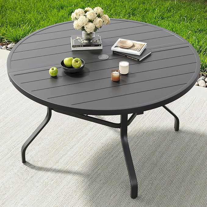 Soohow Round Outdoor Patio Dining Table, 47" Round Patio Table with 1.57" Umbrella Hole, Metal Outdoor Dining Tables for Patio, Graden, Backyard and Poolside