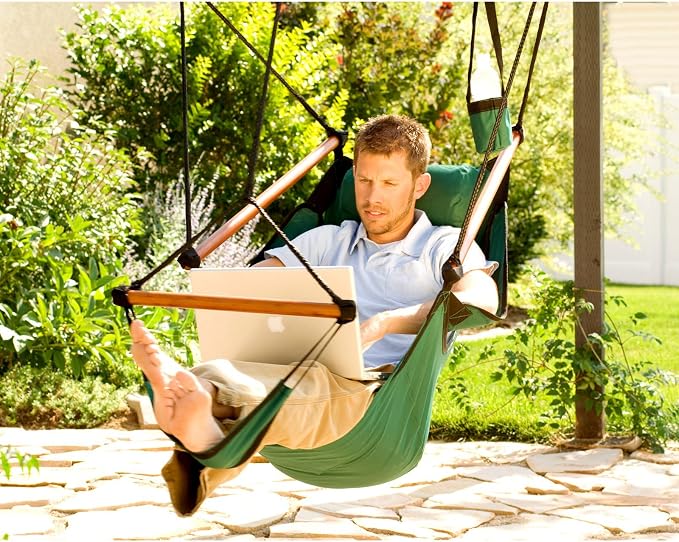 Hanging Hammock Air Chair, Wooden Dowels, Tan