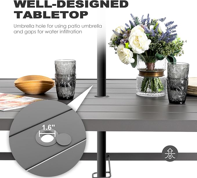 NUU GARDEN 7-Piece Outdoor Dining Table Set, All Weather Table with Umbrella Hole & 6 Patio Textilene Chairs - Outdoor Furniture for Porch, Backyard, Garden, Poolside and Deck