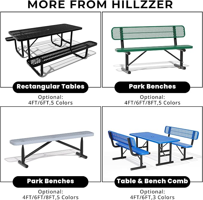 6FT Rectangular Steel Outdoor Picnic Table, Commercial Picnic Table Bench Set with Umbrella Hole, Weather-Resistant Heavy Duty School Dining Table for Stores, Park, Patio, Garden, Backyard, Red