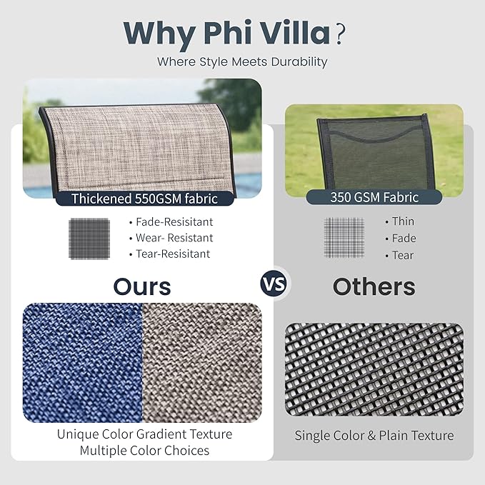 PHI VILLA Outdoor Dining Set for 4 w/Round Table & Padded Swivel Chairs | High back padded chairs，All weather reistant, Metal table, Umbrella hole, 5 piece, Patio deck backyard