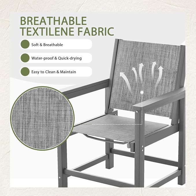 UDPATIO HDPE Patio Dining Chairs Set for 4 with Teslin Fabric - Heavy Duty Outdoor Chairs for Poolside, Deck, Garden, Backyard - All-Weather Resistant Seating,Light-Grey