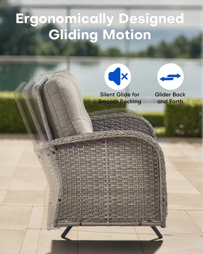 7 Pieces Patio Furniture-Patio Swivel Chairs Set of 2 Outdoor Glider Bench Rocking Chair with Patio Ottomans Patio Conversation Sets for Deck Porch Garden Balcony Poolside-Grey/Grey