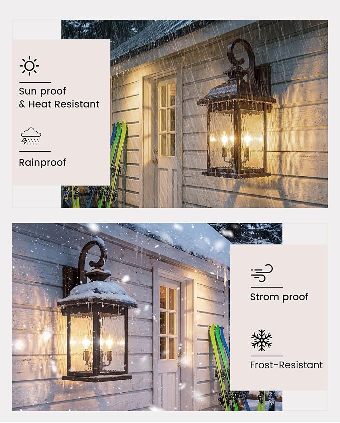 FEMILA 26" Outdoor Wall Sconce, Large Exterior Lighting Fixtures, 3-Light Outdoor Wall Lantern Porch Lights for Patio, Garage, Doorway, ORB Finish, E12 Base, 4FD54B-L ORB-WP