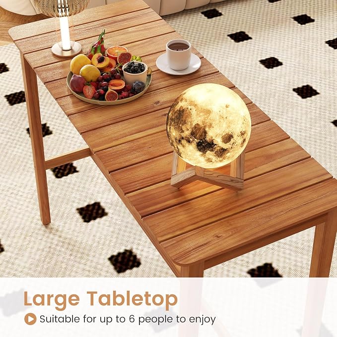 HAPPYGRILL Acacia Wood Outdoor Bar Table 55 Inch, Rectangular Pub Table with Slatted Top and Adjustable Foot Pads, for Hot Tub, Balcony, Garden and Poolside