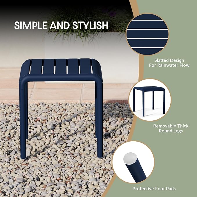 WestinTrends Playa Plastic Modern Outdoor Patio Accent Side Tables (Set of 2), Navy Blue