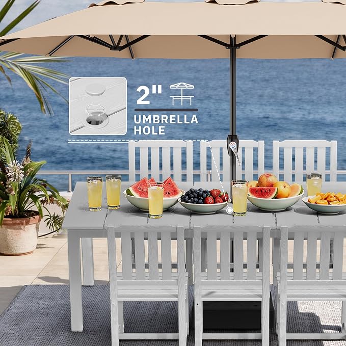 AreShark 5-Piece Outdoor Dining Set,HDPE Patio Table with 4 Armless Chairs,All-Weather Patio Furniture Set with Umbrella Hole,Low Maintenance Wood Grain Dining Set for Backyard,Garden,Poolside,White