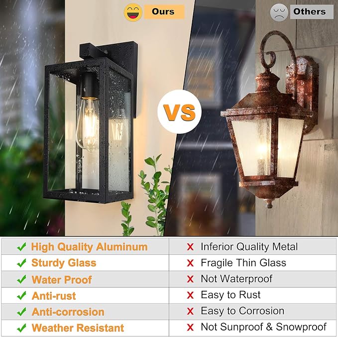 SHINE HAI Dusk to Dawn Outdoor Wall Lantern, Double Extra Large Exterior Sconce Fixture with E26 Base, Waterproof Wall Mount Light, Outdoor Lantern for Porch 1 Pack