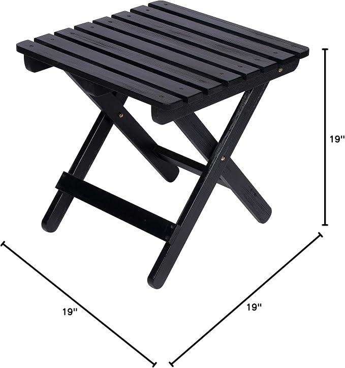 Shine Company Square Wooden Folding Solid Wood Side Table, Outdoor Adirondack Small Patio Table, Black